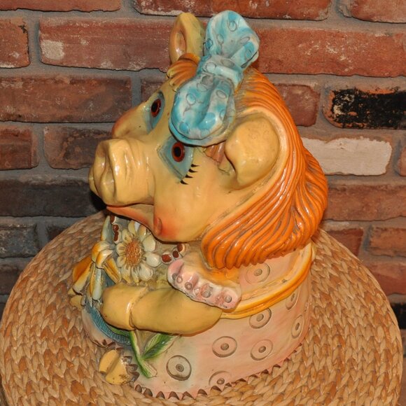 Jumbo 14" Vintage 70 Large Hand Painted Dress Pig Piggy Bank Ceramic Chalk ware - Picture 7 of 13